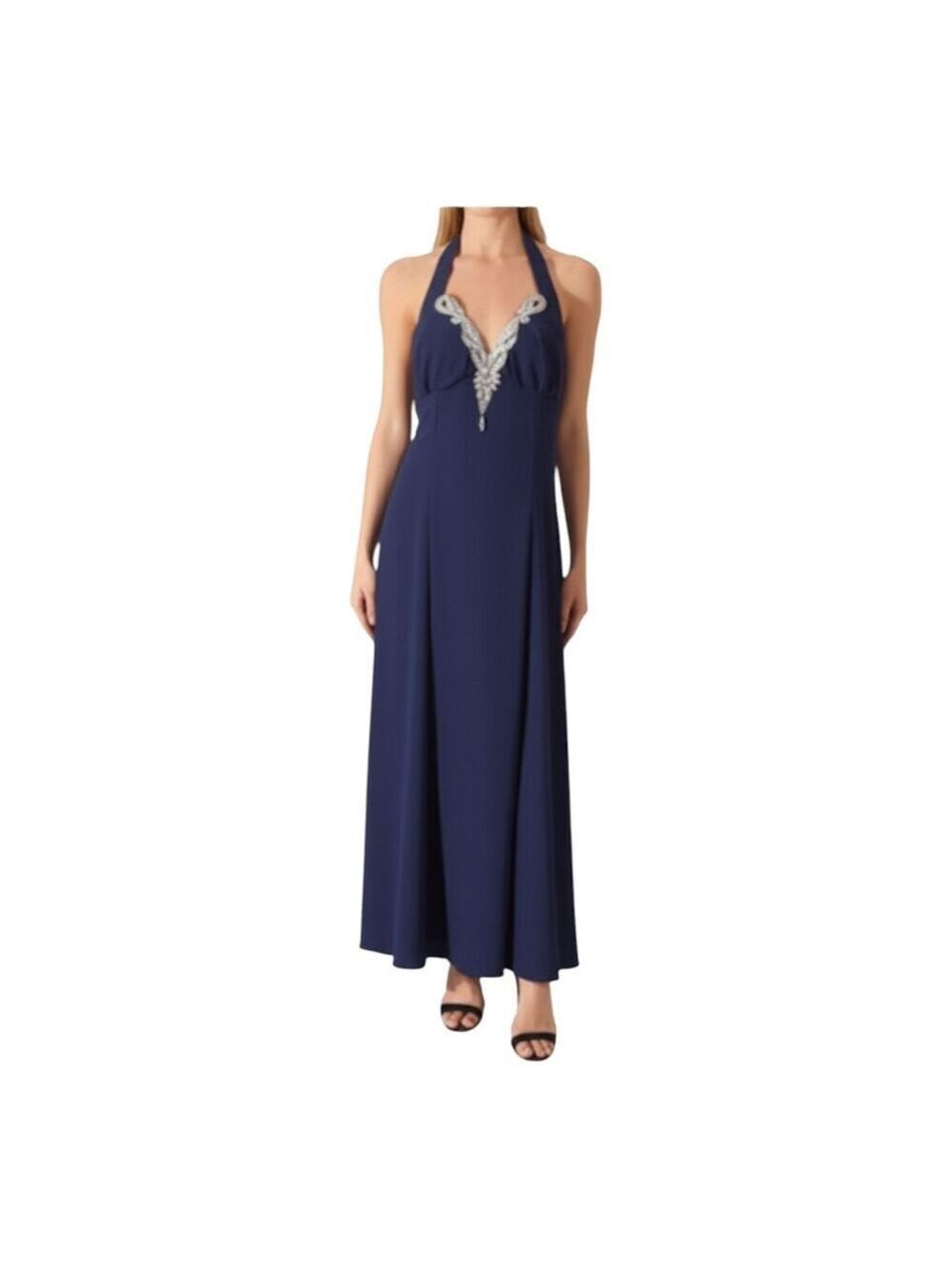 NEW Vintage Jessica McClintock Gunne Sax Navy Beaded Halter Dress Size 9/10 Prom